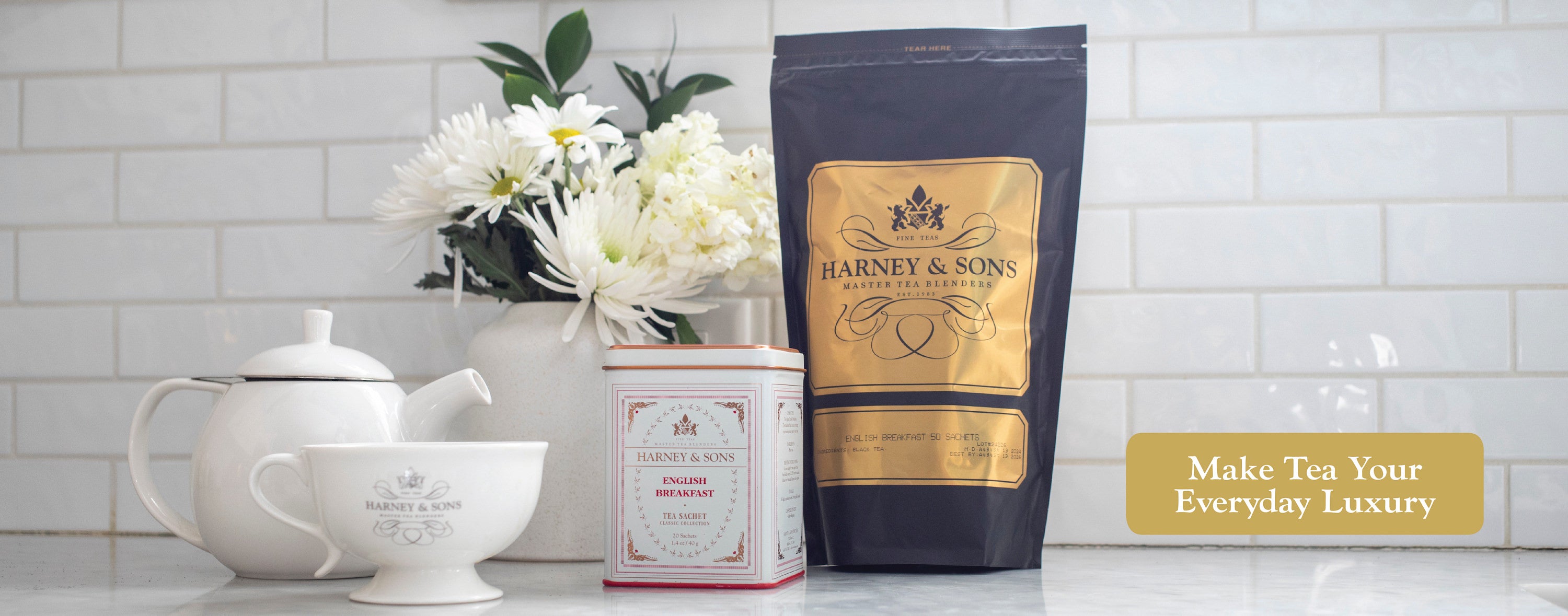 Make tea your everyday luxury. English Breakfast Classic Sachet Tin and Bag of 50 Sachets.