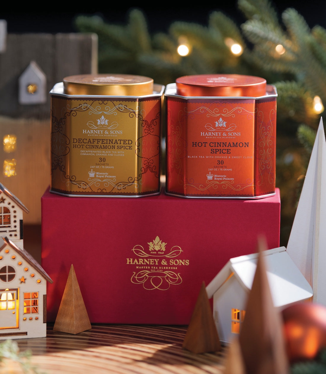 Hot Cinnamon Spice Day & Night Gift with one tin of caffeinated and one tin of decaffeinated tea.