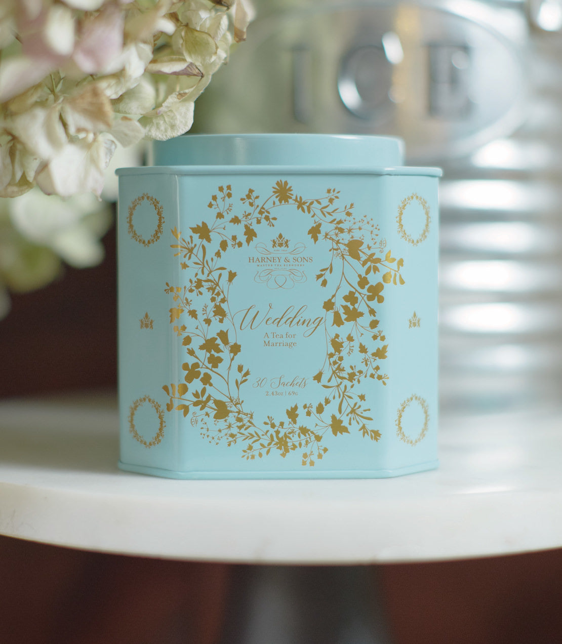 Wedding Tea, Tin of 30 Sachets mood image.